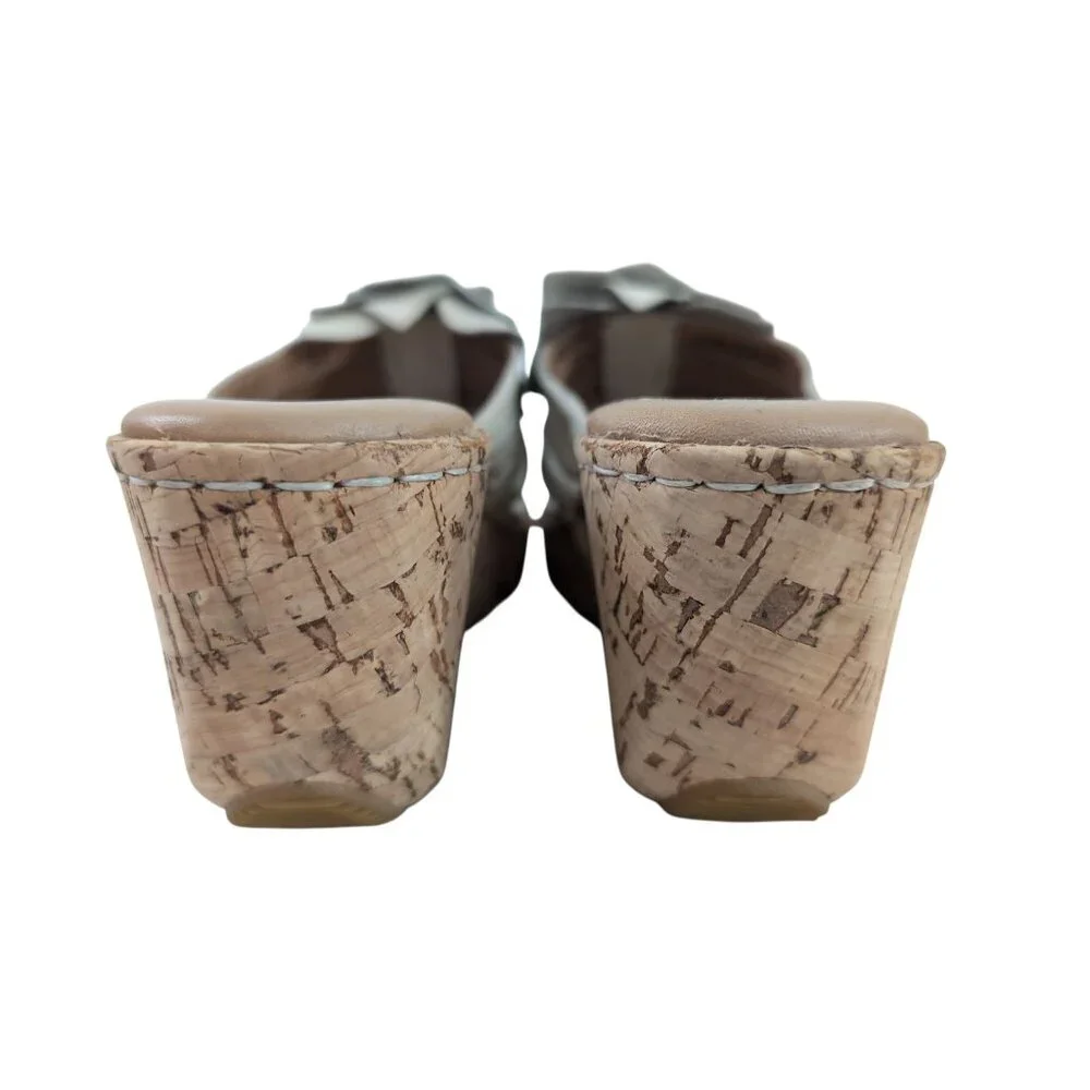 Born Sandal Womens 6 Beige Wedge Platform Slip On‎ Cork Flower Boho Chic